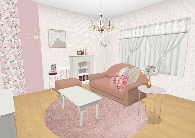 定番フェミニンのリビングルーム