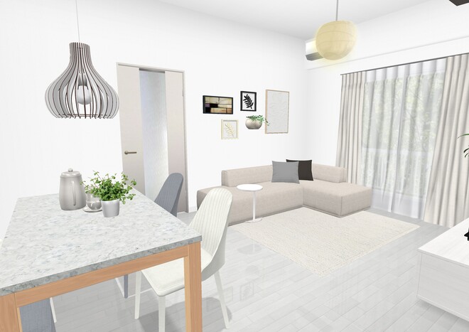 シンプル広々な無彩色リビング