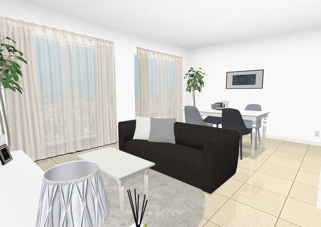 モノトーンリビングダイニング